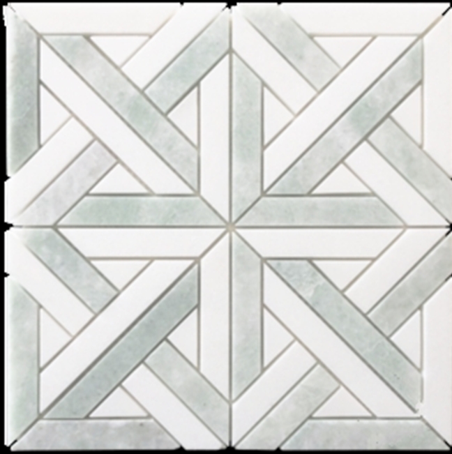 THASSOS & VERDI CRISTALLO HONED PARQUET MARBLE MOSAIC TILE