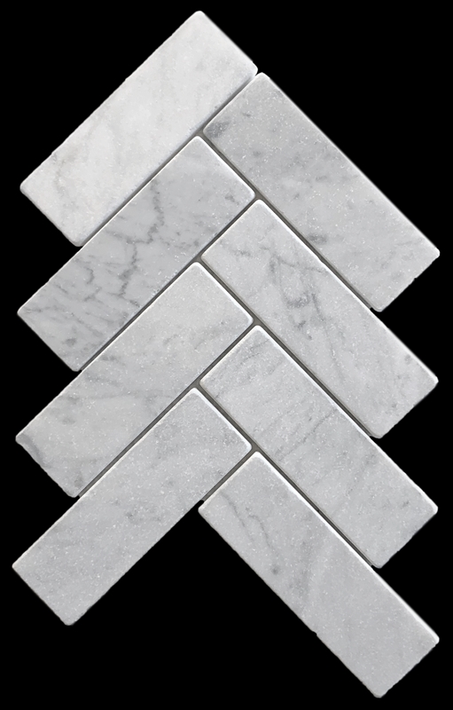 CARRARA TUMBLED HERRINGBONE MARBLE MOSAIC