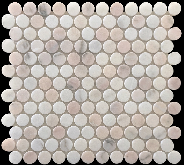 ROSA PORTOGALLO HONED MARBLE PENNYROUND MOSAIC TILE