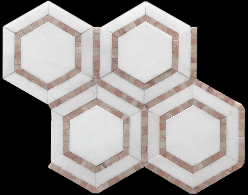 ROSADO & THASSOS SHADOW HEXAGON HONED MOSAIC