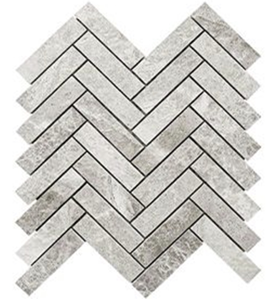 SILVER GREY HONED MARBLE HERRINGBONE MOSAIC