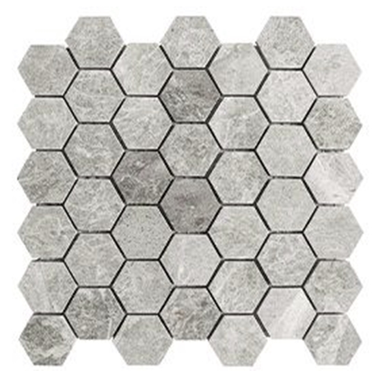 SILVER GREY HONED MARBLE HEX MOSAIC