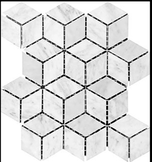 CARRARA HONED MARBLE DIAMOND CUDE MOSAIC