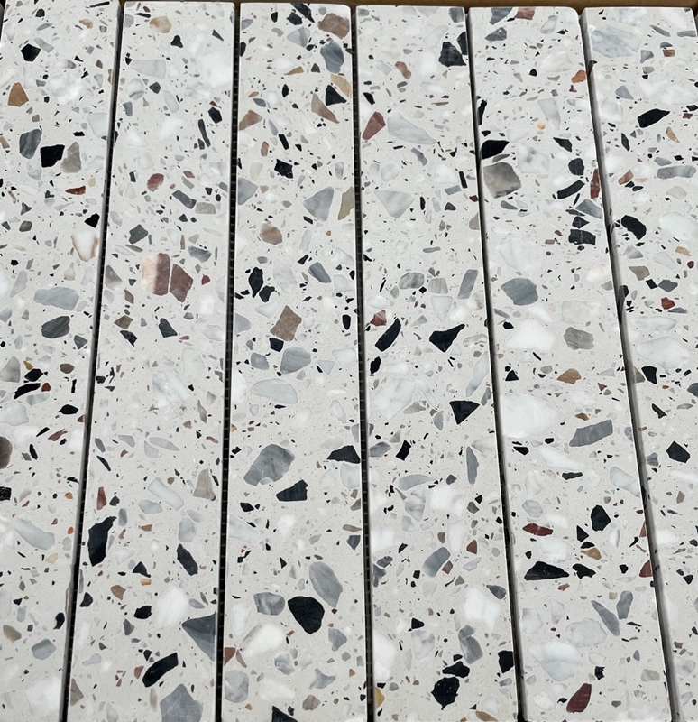 WHITE HONED FINGER TERRAZZO MOSAIC TILE