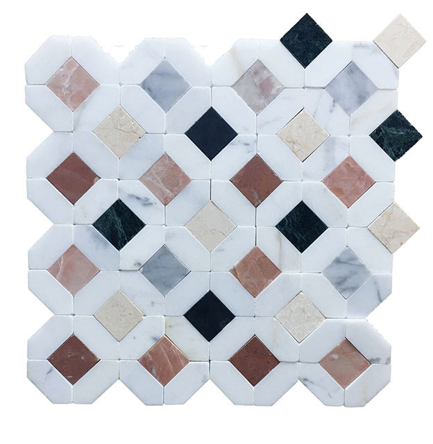 MIX MARBLE WITH CARRARA BORDER HONED MARBLE MOSAIC