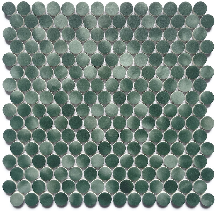 GREEN SHADED RECYCLED GLASS PENNYROUND MOSAICS