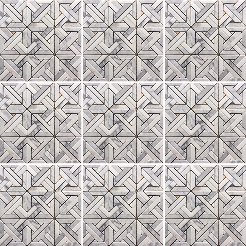 CARRARA & CALACATTA HONED MINI PARQUET MARBLE MOSAIC