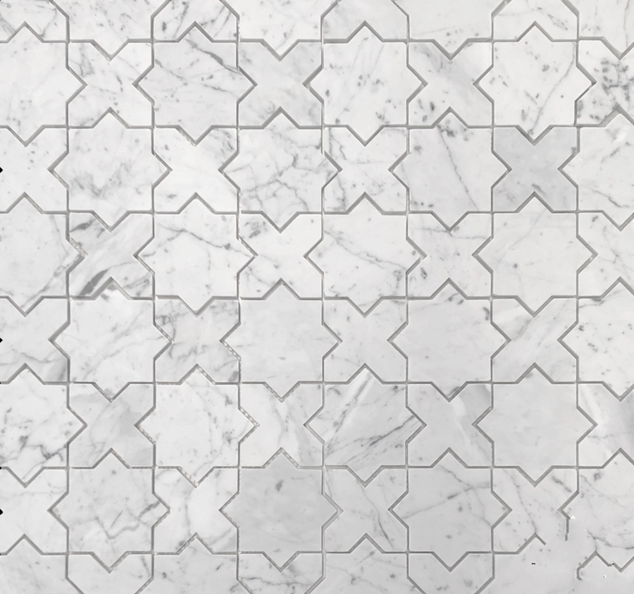 CARRARA C HONED MARBLE STAR & CROSS MOSAIC