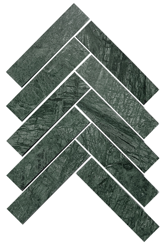 INDIAN GREEN HONED HERRINGBONE GEOLUX