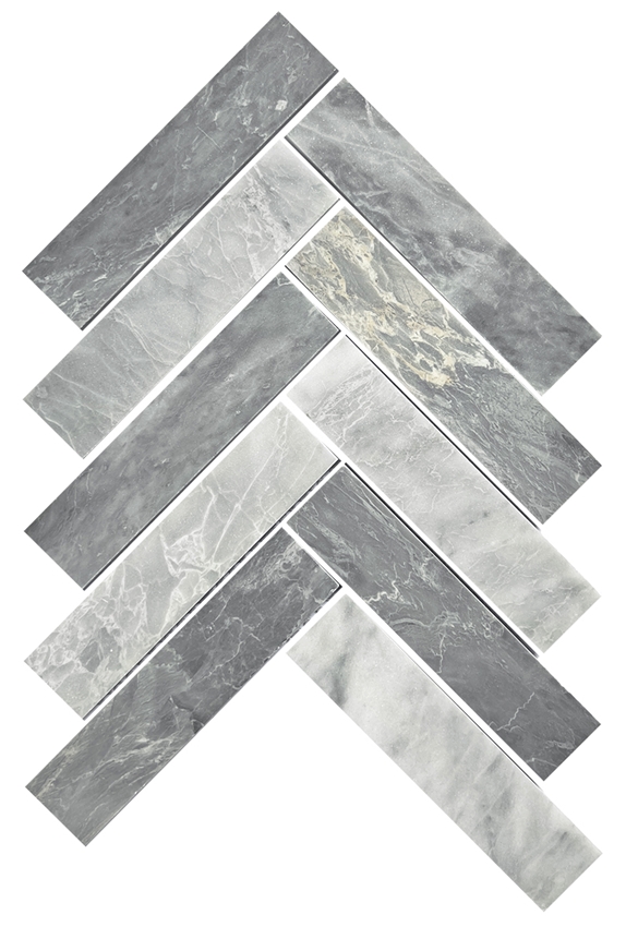 CARRARA GREY HONED MARBLE HERRINGBONE GEOLUX