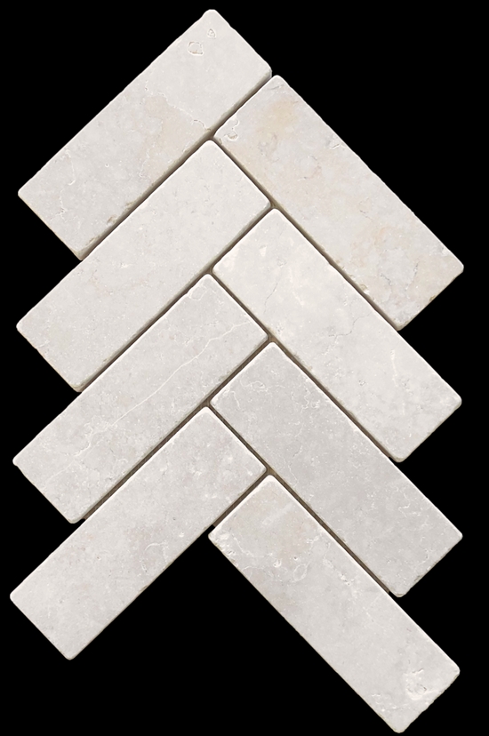 CREMA SERENA TUMBLED MARBLE HERRINGBONE MOSAIC