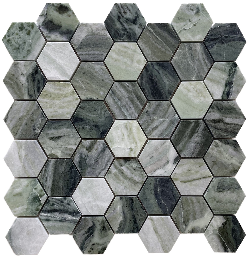 FONTANA VERDE HEX HONED MARBLE MOSAIC