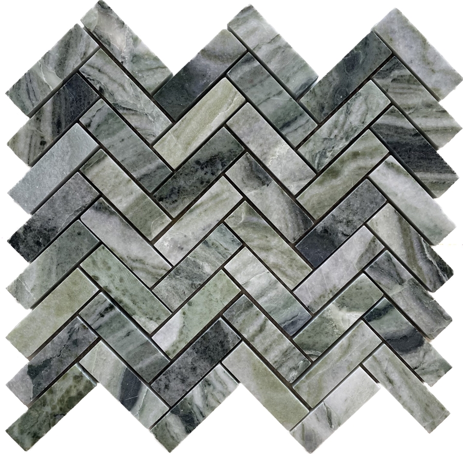 FONTANA VERDE HERRINGBONE HONED MARBLE MOSAIC