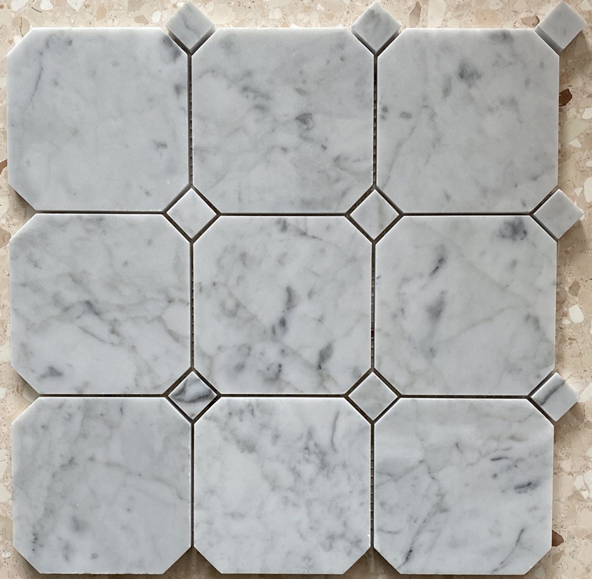 CARRARA OCT & DOT HONED MARBLE MOSAIC