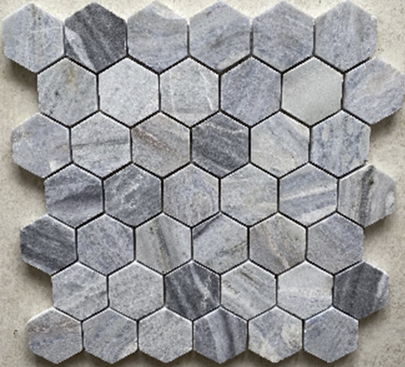 NESTOS BLUE HONED MARBLE HEX MOSAIC