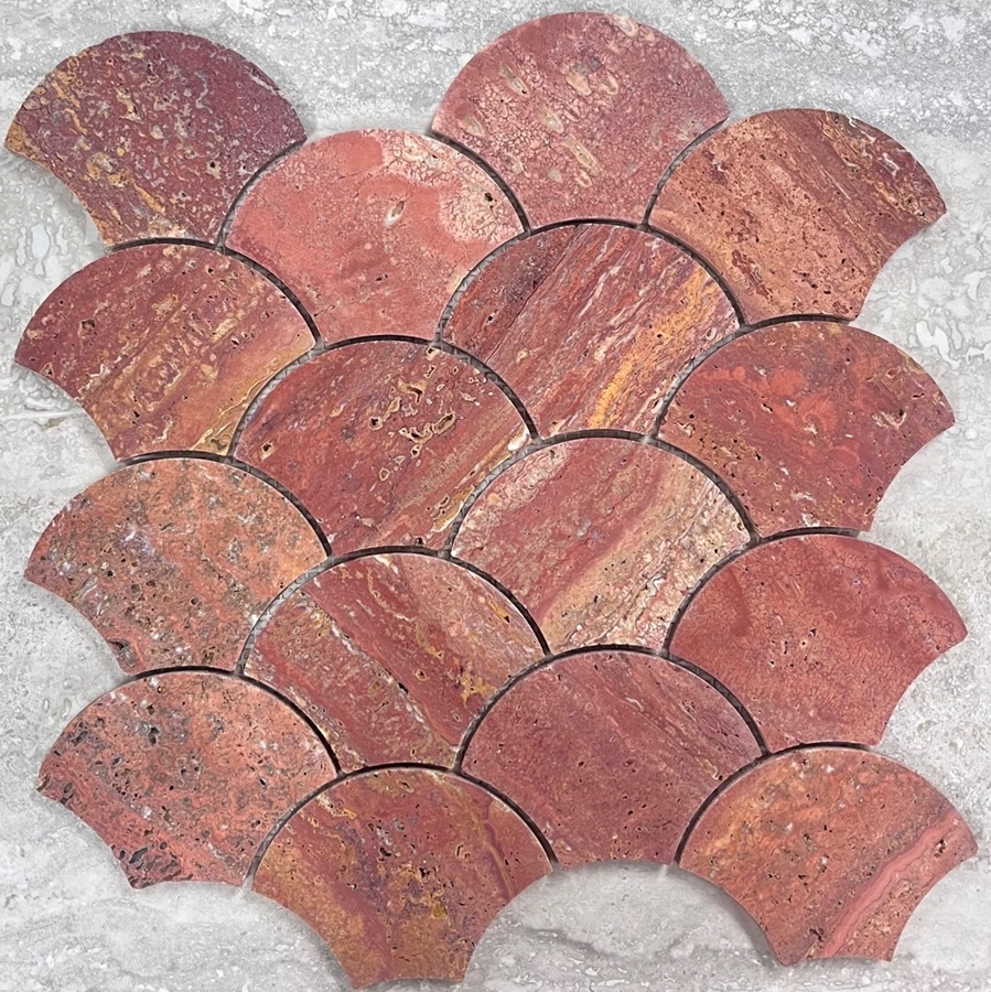 RED TRAVERTINE HONED MARBLE SHELL MOSAICS