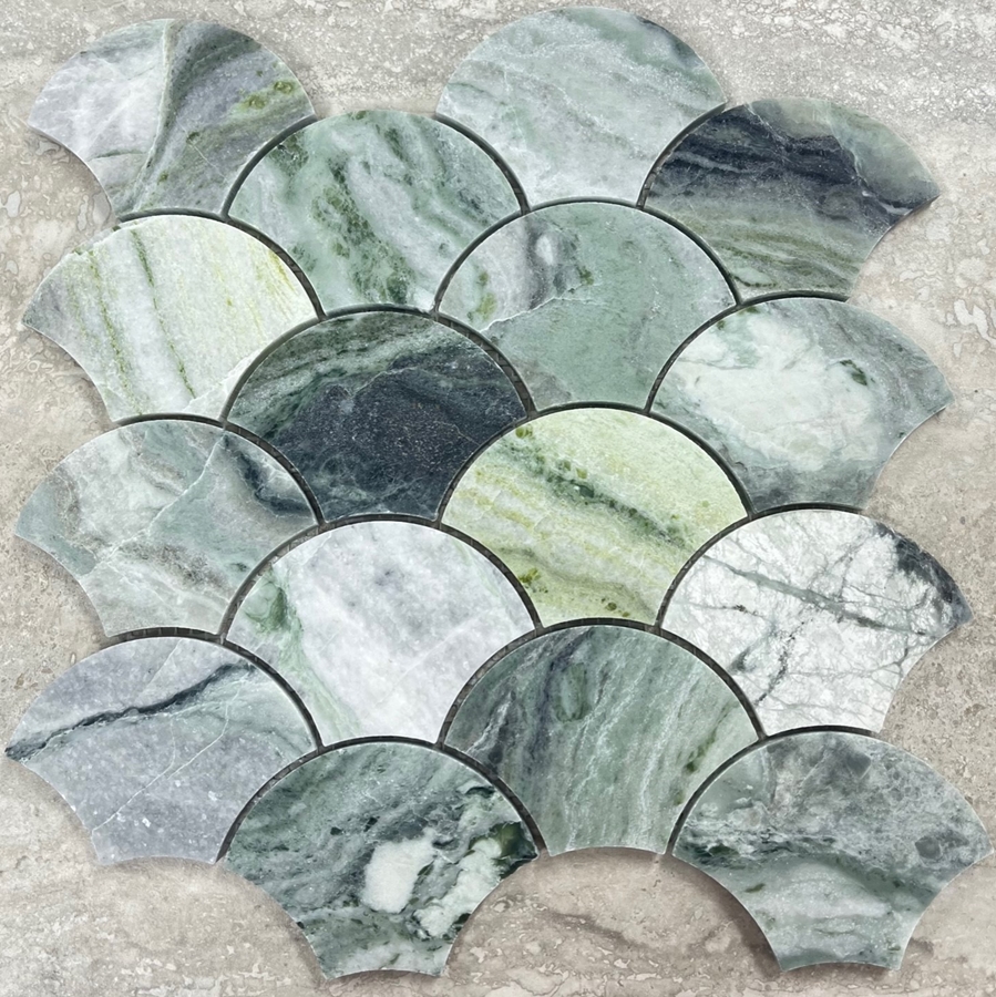 JADE GREEN HONED MARBLE SHELL MOSAICS