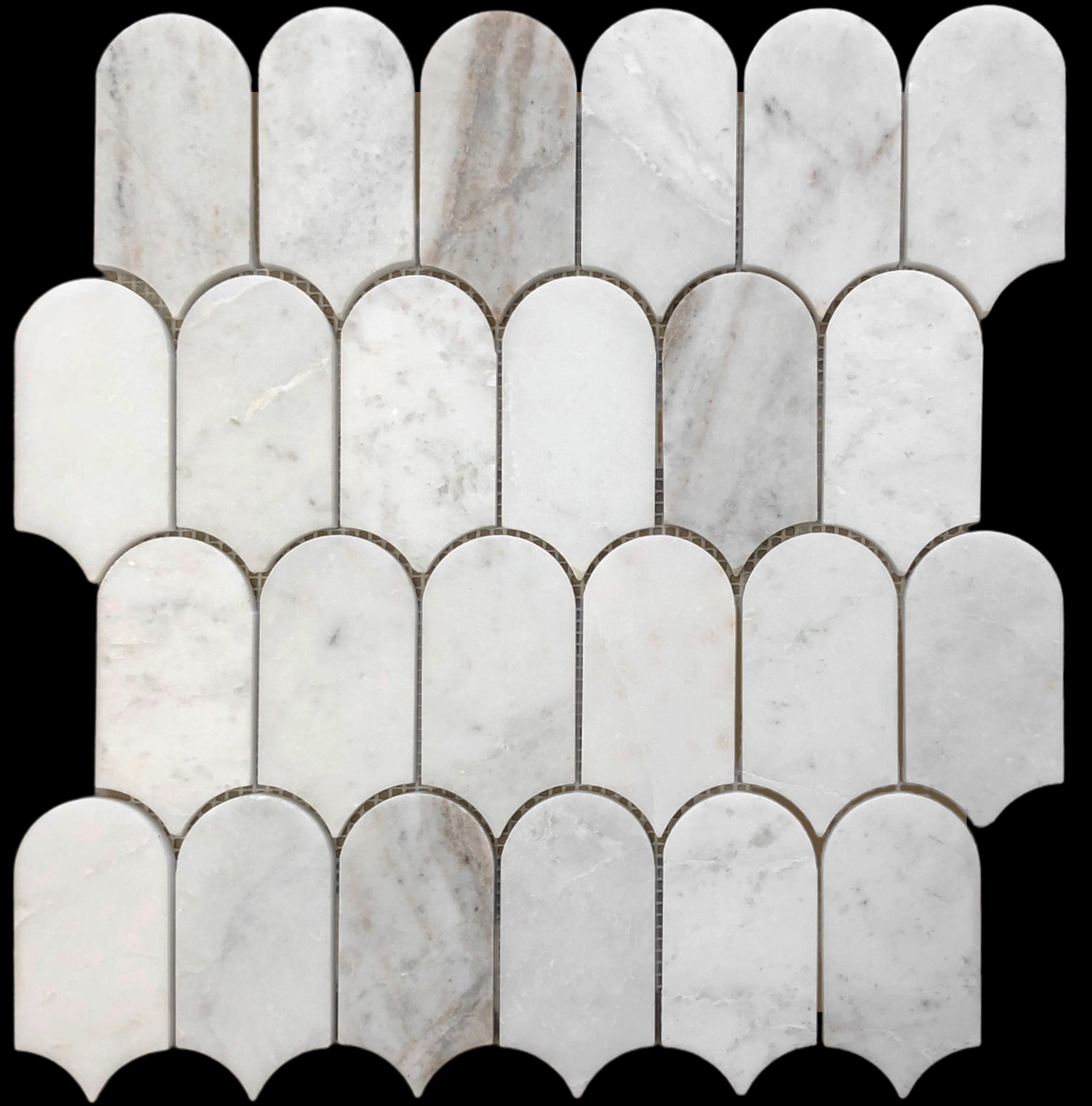 LIGHT BIANCO ORO HONED MARBLE EXTENDED FISHSCALE MOSAIC