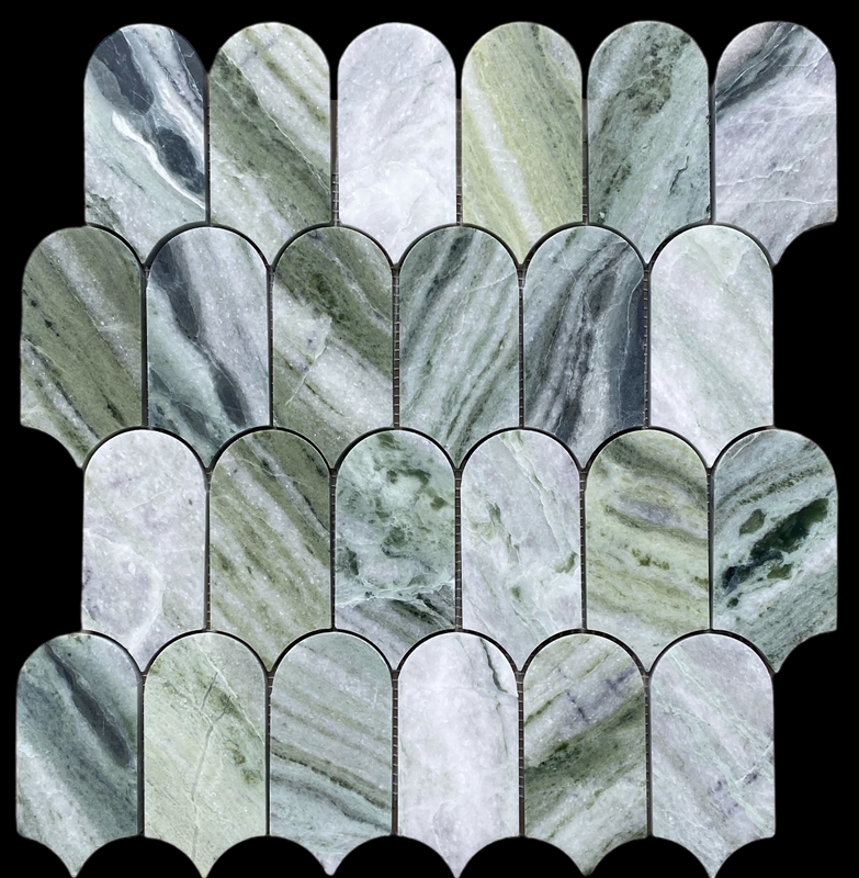 AMAZONIA GREEN HONED MARBLE EXTENDED FISHSCALE MOSAIC