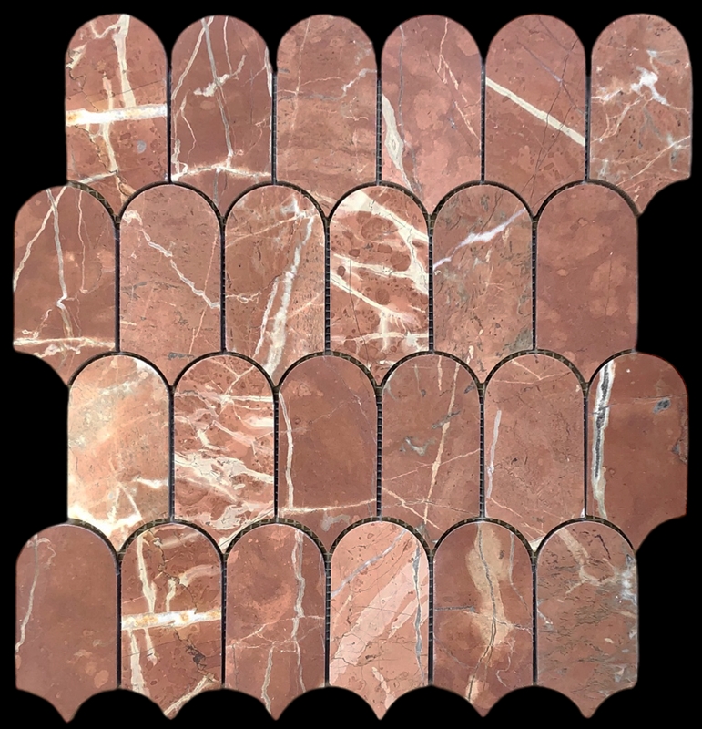 ROJO ALICANTE HONED MARBLE EXTENDED FISHSCALE MOSAIC