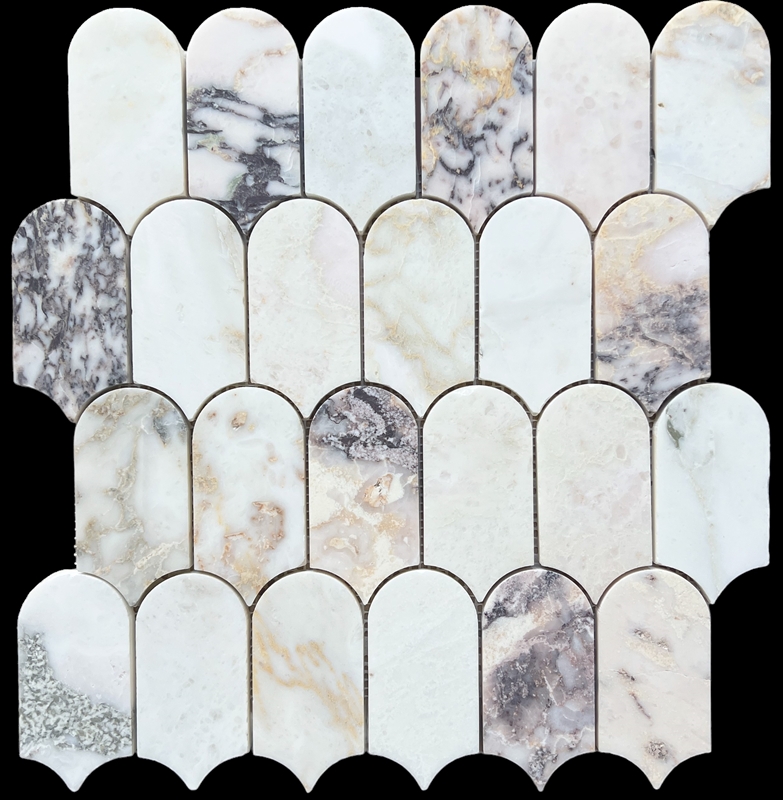 LIGHT BIANCO ORO HONED MARBLE EXTENDED FISHSCALE MOSAIC