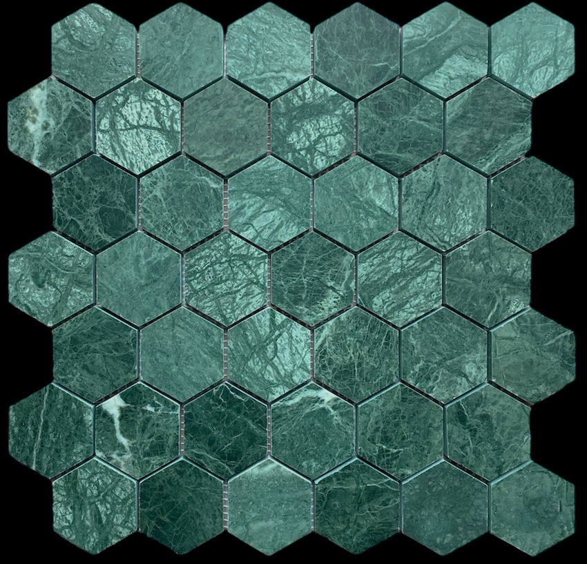 TAJ GREEN HONED HEX MARBLE