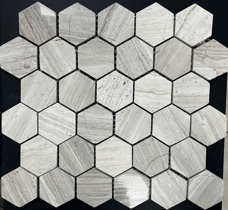 WHITE TRAVERTINE VEIN CUT LOOK HEX MOSAIC