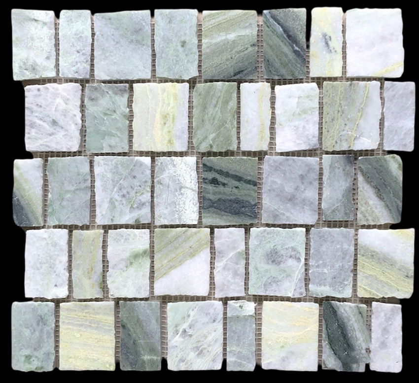 AMAZONIA GREEN HONED ARTISAN CUT MARBLE MOSAIC