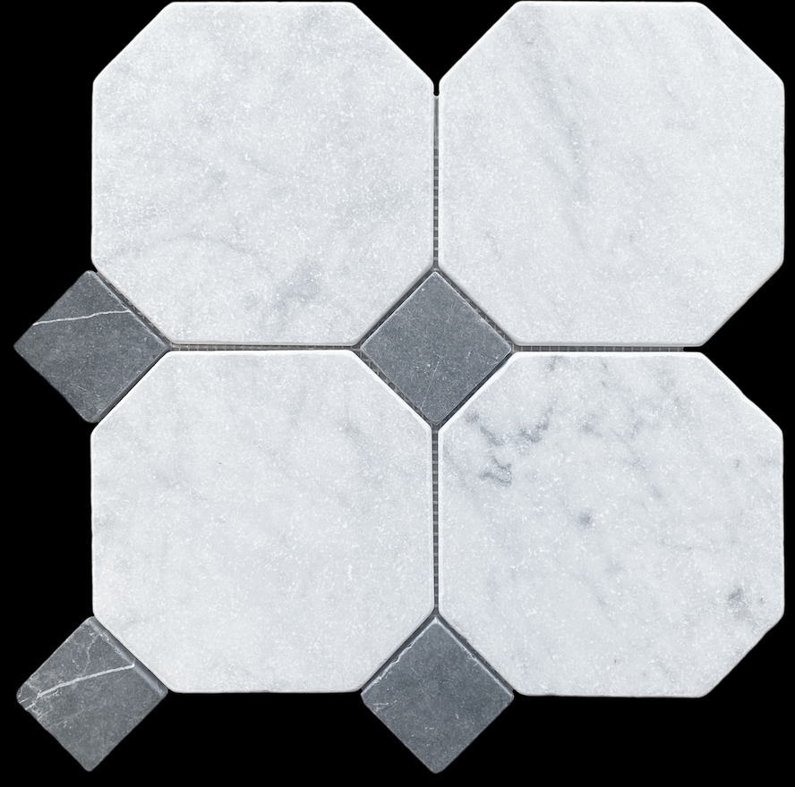 CARRARA OCT & NERO MARQUINA DOT TUMBLED MARBLE MOS