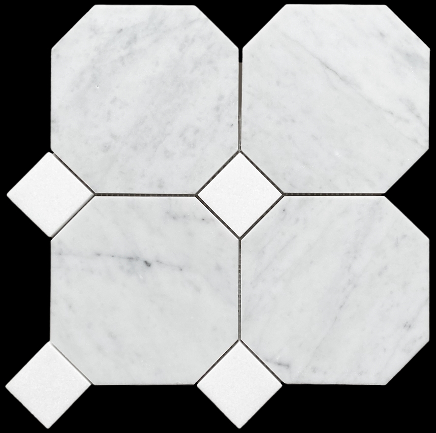 CARRARA C OCT & THASSOS DOT HONED MARBLE MOSAIC