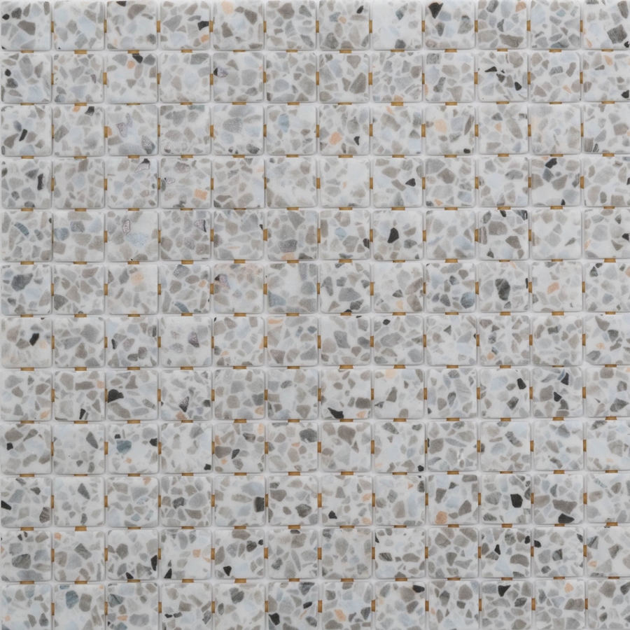 GRAVEL LIGHT GREY BACKGROUND 25 TERRAZZO SAFE GLASS MOSAIC