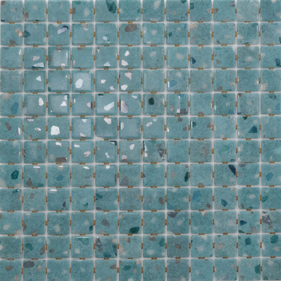 TEAL GREEN BACKGROUND 25 TERRAZZO SAFE GLASS MOSAIC
