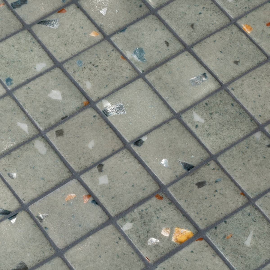 BALINESE GREEN GREY BACKGROUND 50 TERRAZZO SAFE GLASS MOSAIC