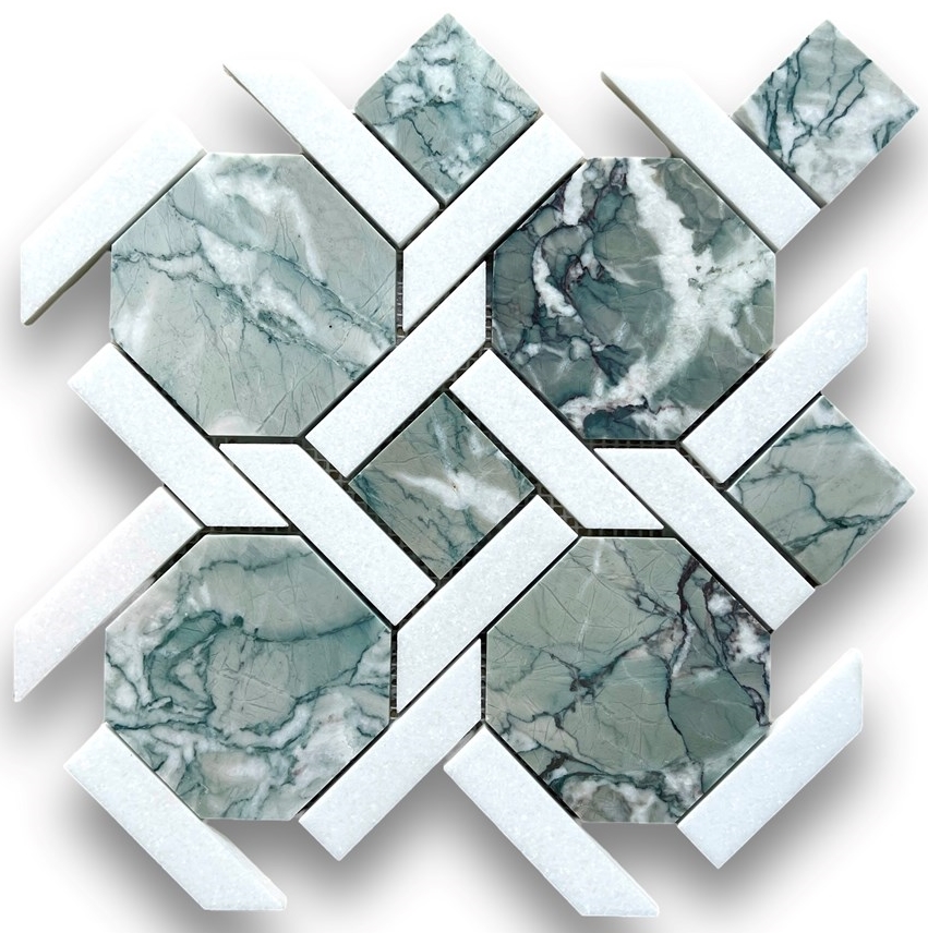 VERDI ANTIGUA OCTAGON &  THASSOS HONED MARBLE