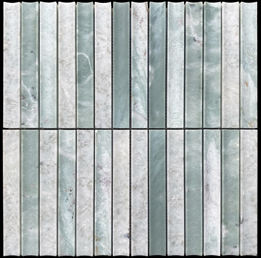 VERDI CRISTALLO CONCAVE KIT KAT  HONED MARBLE MOSAIC