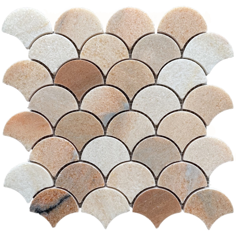 ROSA PORTOGALLO FAN HONED MARBLE MOSAIC