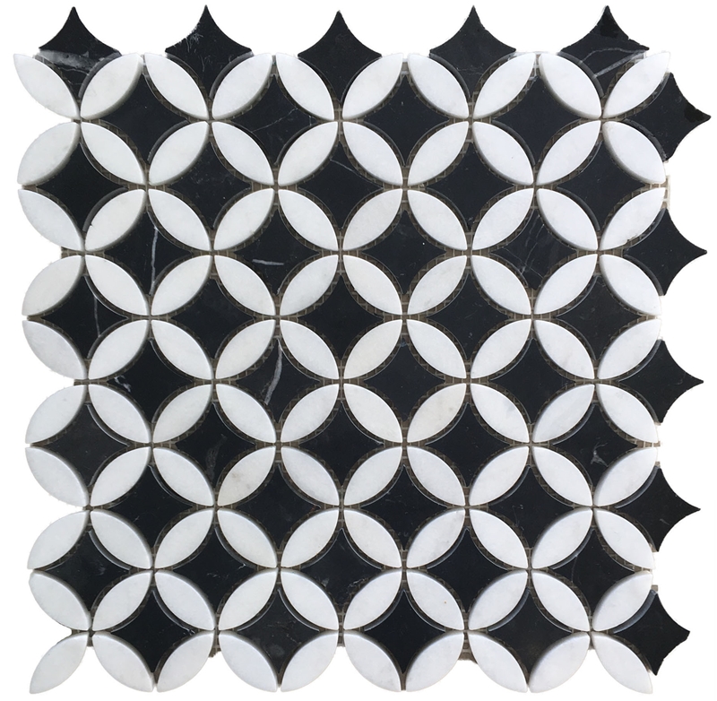 NERO MARQUINA AND THASSOS WHITE PETAL HONED MARBLE ACICULAR