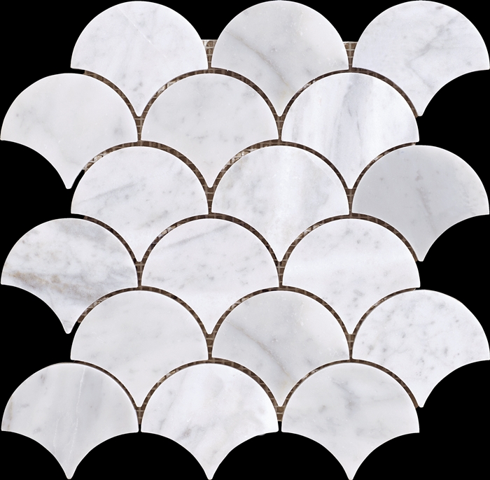 BIANCO CARRARA FAN HONED MARBLE MOSAIC