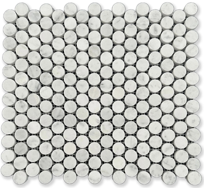 BIANCO CARRARA PENNYROUND HONED MARBLE MOSAIC