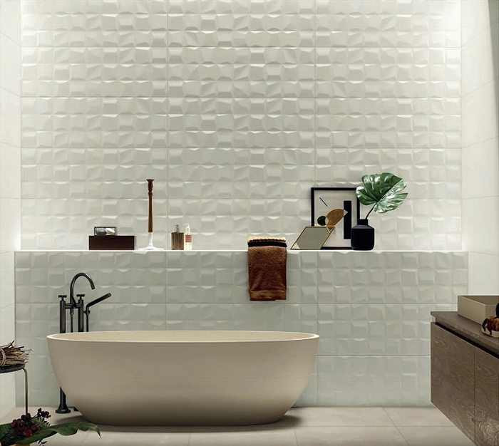 WHITE MATT SQUARES ABSTRACT 3D PRESSMETAL STYLE TILE