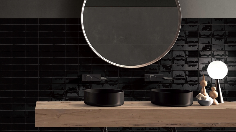 RAVEN-BLACK GLOSS AUSTERE SUBWAY HANDMADE LOOK TILE