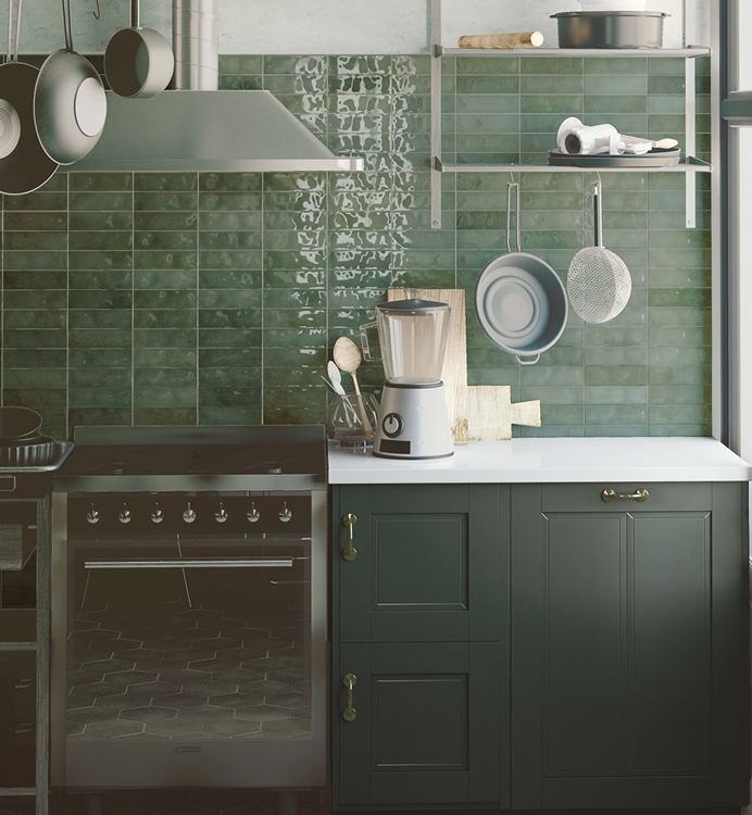 GREEN VARICOLOURED GLOSS SUBWAY PORCELAIN TILE