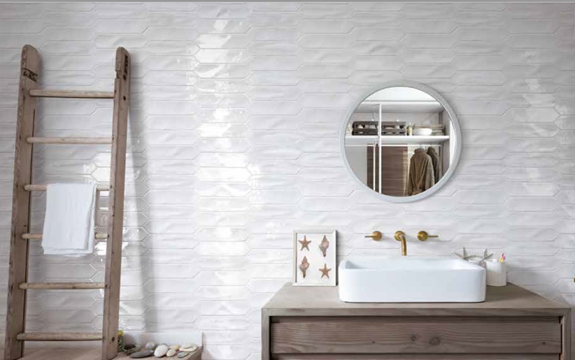 WHITE GLOSS ELONGATED HEX TILE