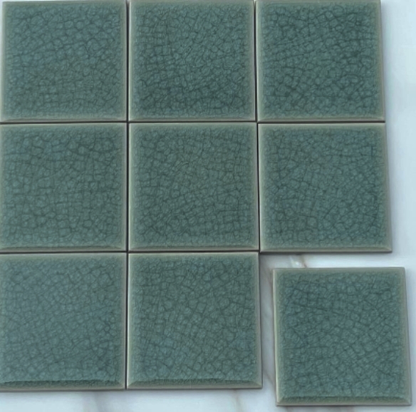 MID GREEN GLOSS CRACKLE POOL SAFE TILE