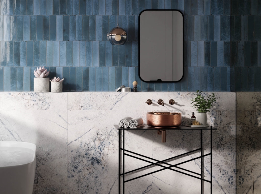 BLUE MIX GLOSS SUBWAY TILE