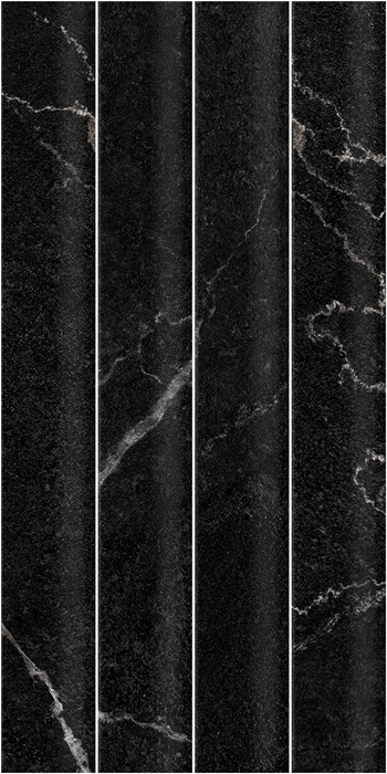 BLACK SATIN MARBLE LOOK  CONCAVE SUBWAY TILE