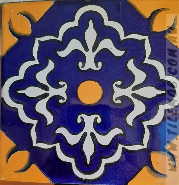 BLUE GOLD ON GREAM GLOSS MEXICAN TALAVERA TILE