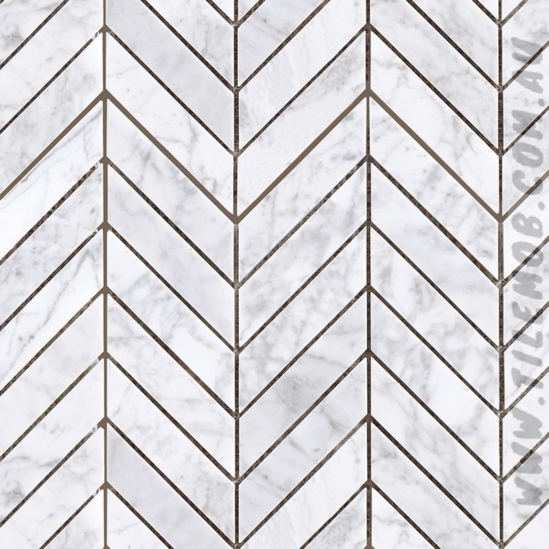 BIANCO CARRARA CHEVRON HONED MARBLE MOSAIC