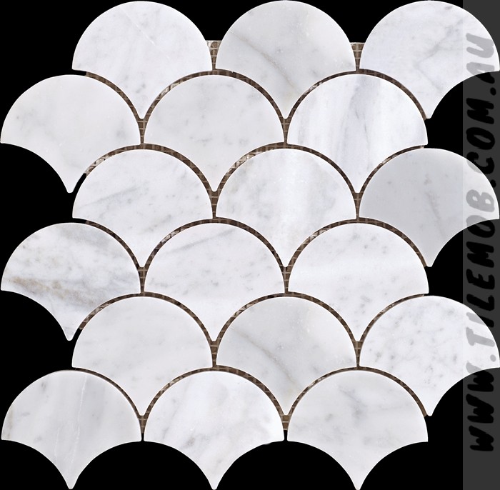 BIANCO CARRARA FAN HONED MARBLE MOSAIC